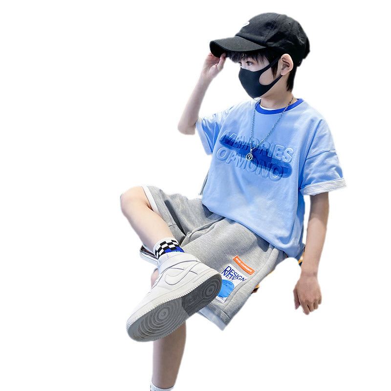 Boys' summer short-sleeve outfit:  new style, trendy two-piece set for older boys and youngsters - lightweight and perfect for sports