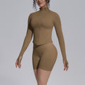 seamless pure color tight high elastic breathable stand collar zipper outwear sports running fitness yoga suit for women
