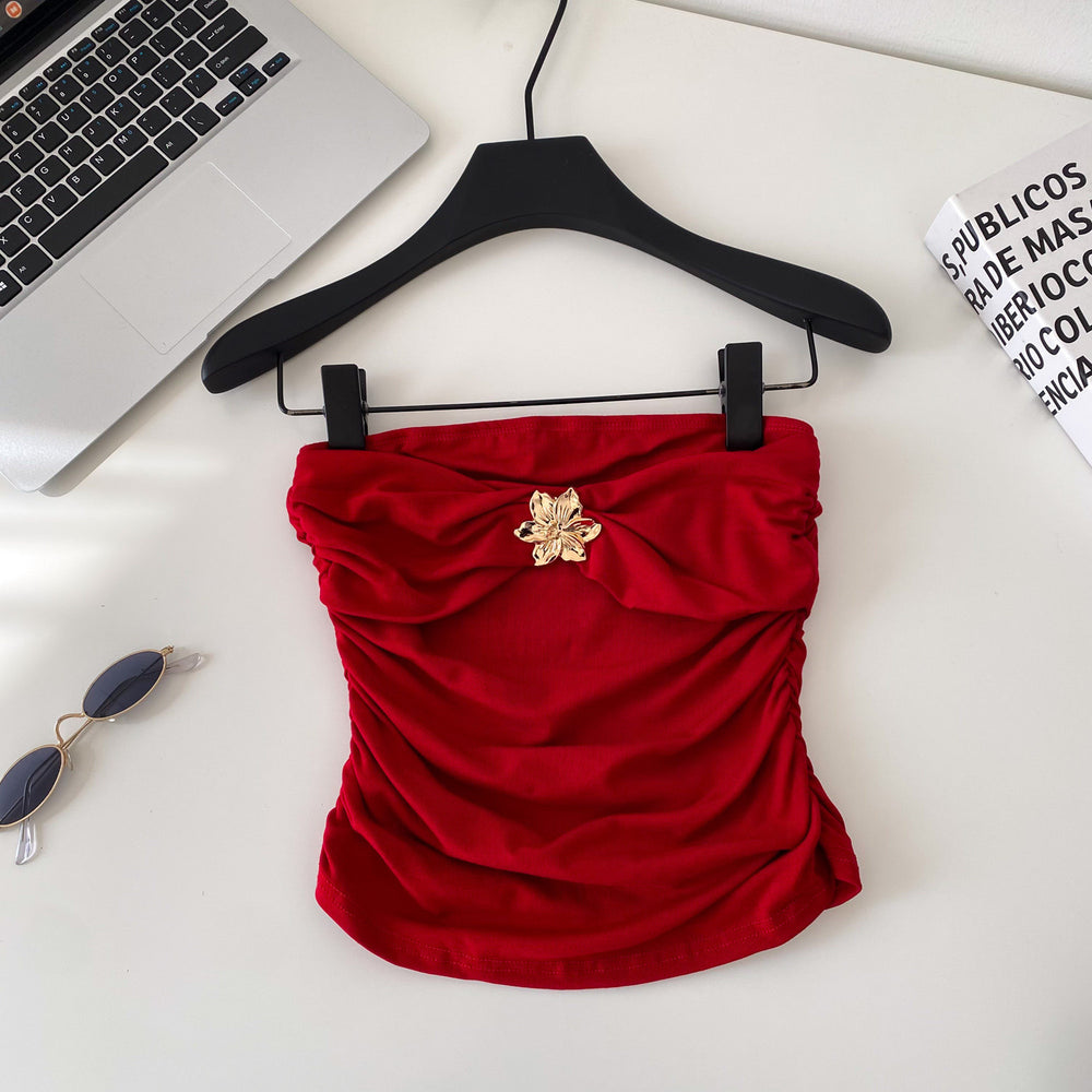 Sense of designniche stylestereo flower age reduction camisole women's pure desire sexy hot girl outwearshortcrop toptops