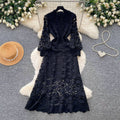 French riviera style heavy knit crochet dress - women's summer korean style white a-line dress - high-end slimming fit