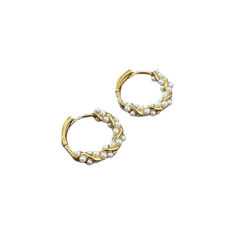 Luxury chic circle pearl earrings - women's fashion minimalist studs, unique design, exquisite jewelry