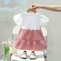 Girls' summer korean style cute floral round neck short sleeve dress  new girls' casual plaid skirt