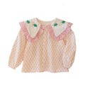 Girls' spring/autumn new long-sleeve blouse - stylish embroidered floral design, baby girl fashion, chic peter pan collar, pure cotton