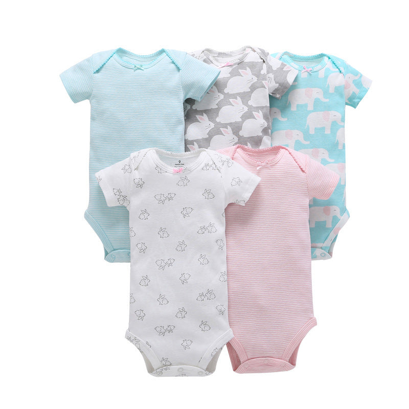 Dropshipping summer infant & toddler short-sleeve mixed color romper, triangle short-sleeve bodysuit, 5-piece set
