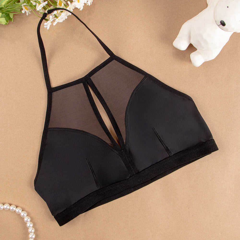 European and american halter neck sheer mesh bra - ultra-thin, breathable, sexy back and shoulder design - women's bra - cross-border wholesale