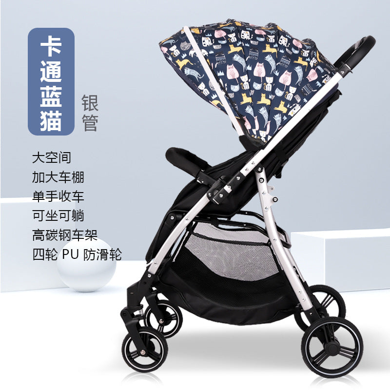 Baby stroller - convertible reclining, lightweight, foldable, portable, 2-way push
