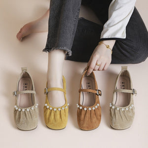 Plus sizefrench pearl mary jane shoes women springnew arrivalfairyplus sizesoft bottom ballet grandma flats