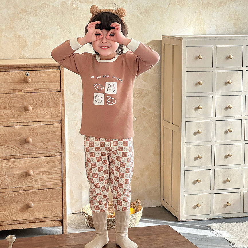 Kidsfall and winter shu velvet 320gthickenedpure cotton autumn clothes and long pants home clothes suit class a boneless baby suit clothes