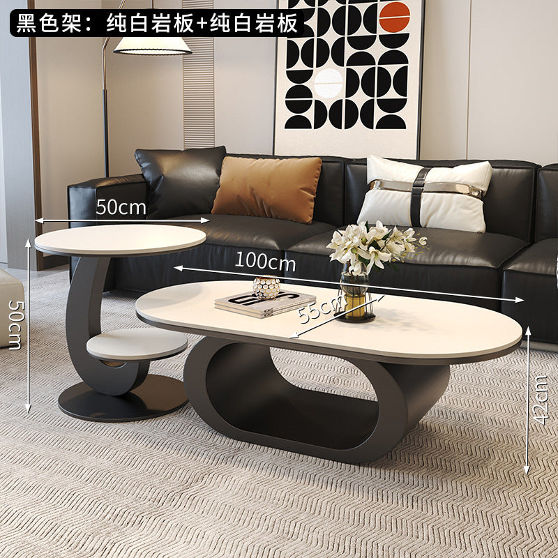 Modern minimalist oval rock slab coffee table - small apartment living room, home use, minimalist tea table, creative irregular shape combination