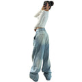 European and american style high-waisted straight-leg jeans -  cross-border women's fashion autumn trend tie-dye wide-leg pants