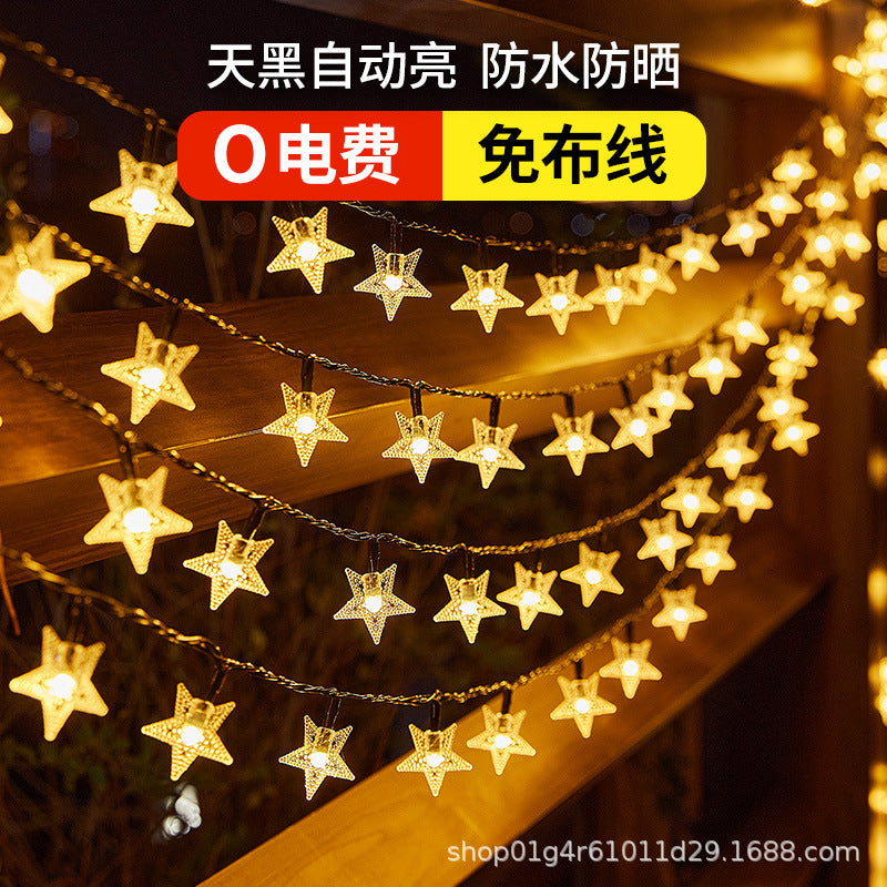 LED bubble ball light string solar pentagram lights wholesale outdoor waterproof camping lights garden decoration flash lights