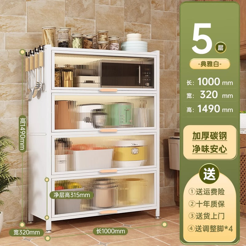Kitchen thickened carbon steel storage rack floor-standing multi-layer dust-proof storage cabinet microwave oven with door multi-functional storage cabinet