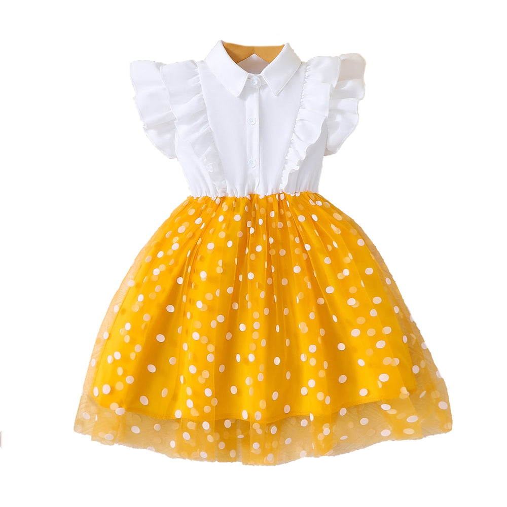 Girls' dress for toddlers and young children, ruffle trim mesh dot dress