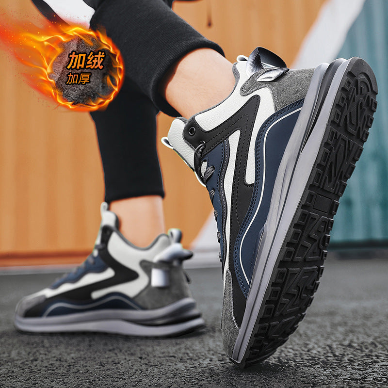Men's cotton-padded shoes, spring 2025 new collection: high-top, fleece-lined, extra thick, casual sports, chunky sole, warm, cold-resistant, travel, dad shoes