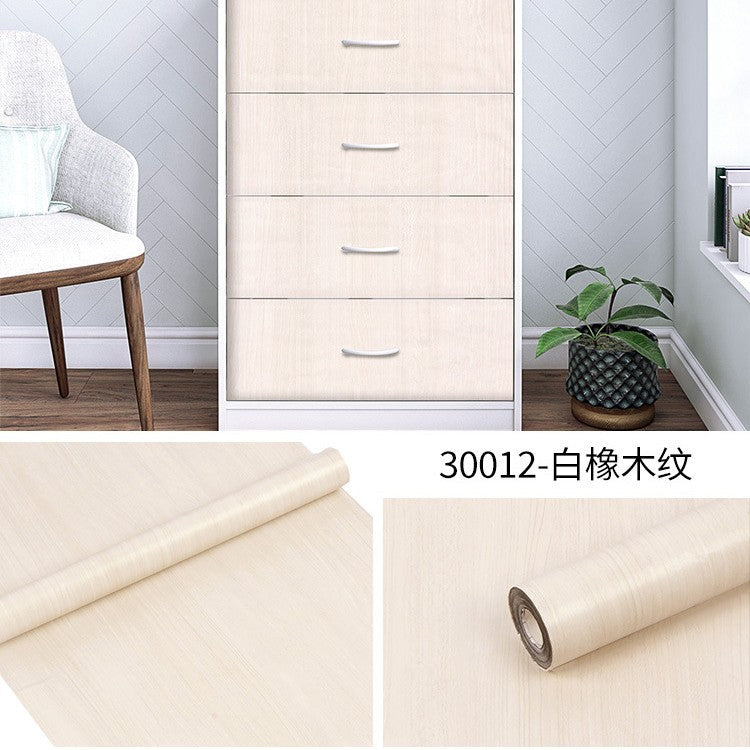 Cross-border exclusive wallpaper self-adhesive waterproof imitation wood grain pvc cabinet tables and chairs seamless furniture transformation sticker instant sticker