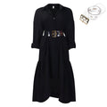 D3278export women's lapel pure colorfashionloosecasual button shirt skirt asymmetricalfashiondress