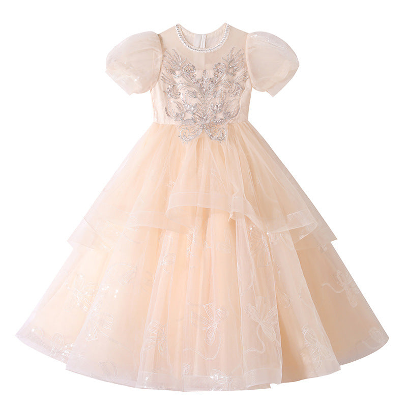 Girls' long formal dress - new  collection - mesh flower girl dress - wedding, piano recital, and runway outfit - children's dress