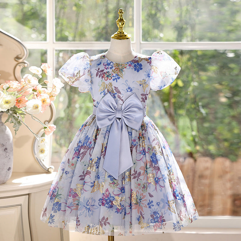 European and american style girls' chic butterfly princess dress - kids' puff sleeve sweet floral sundress for little girls