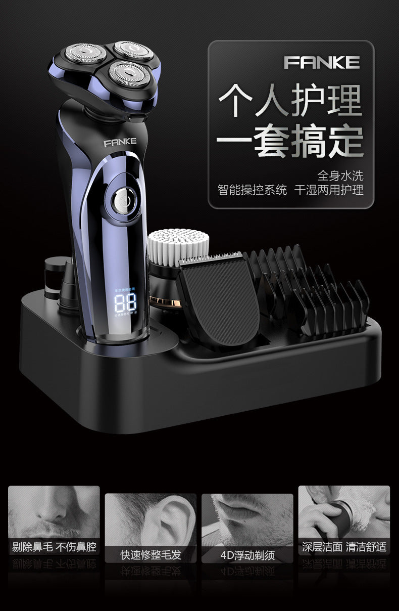 Smart digital display 4-in-1 electric shaver set - black, home use, full body washable, grooming razor with triple blade heads