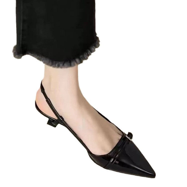 French chic pointed-toe patent leather closed-toe sandals - 2025 new collection, ethereal style, retro versatile stiletto heel, open back sandals