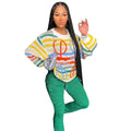 European and american cross-border women's clothing:  spring streetwear casual colorful striped crochet loose-fit long-sleeve sweater top