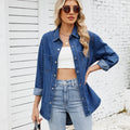 Wishfashion cross-border foreign trade women's clothing new  independent station washed looselong sleeves four-button denim lining