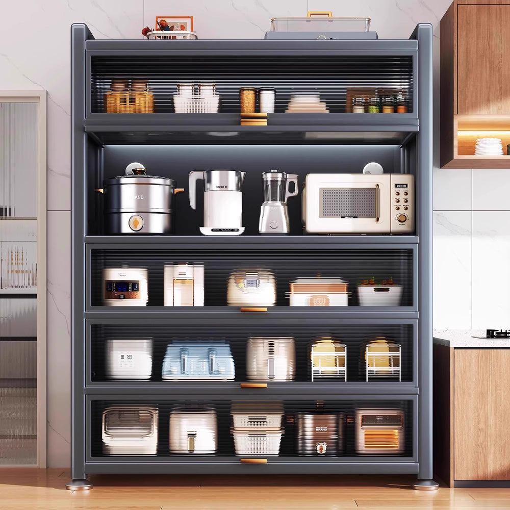 Kitchen storage rack floor-standing multi-layer dust-proof storage cabinet microwave oven for home with door multi-functional cabinet storage cabinet