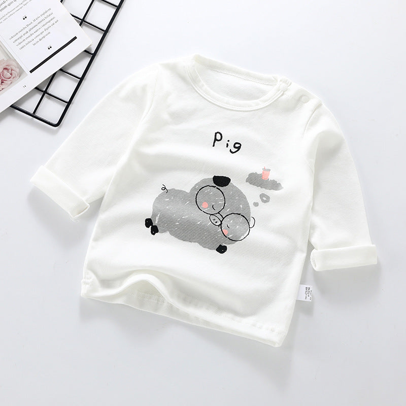 Baby's pure cotton t-shirt, new spring and autumn collection, infant cartoon top, unisex baby single piece, baby long sleeve