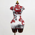 Chinese style summer women's dragon print short sleeve slim-fit mandarin collar dress - elegant & chic - ozon export