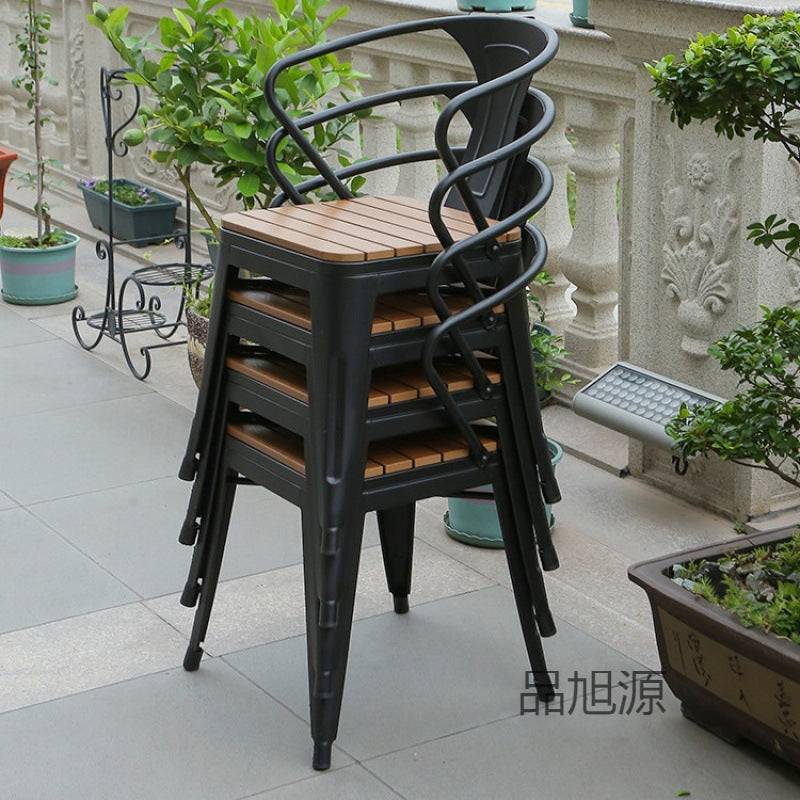 Anti-corrosive wood balcony tables and chairs outdoor leisure villa coffee milk tea shop courtyard waterproof plastic wood tables and chairs combination kit