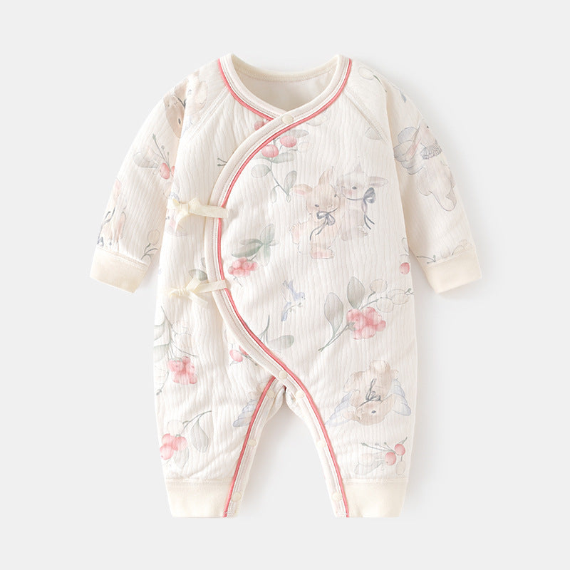 Babibele quilted romper - lightweight cotton, seamless bodysuit, autumn/winter pure cotton newborn butterfly outfit, baby crawling suit