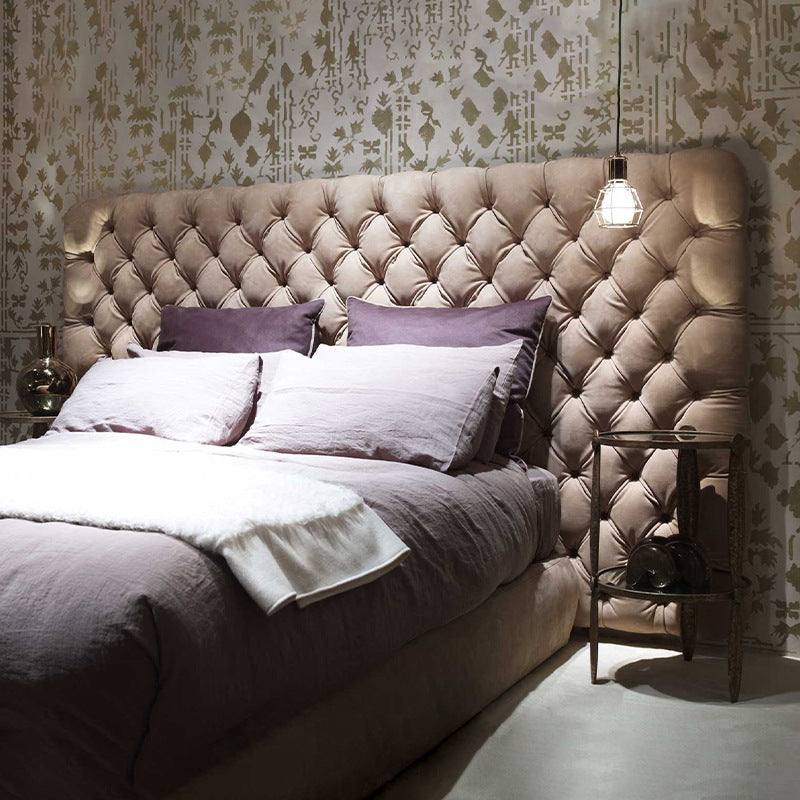 Italian normcore pull-button widescreen bed frenchretroclassy master bedroom bed large apartment floor-standing 1.8m double wedding bed