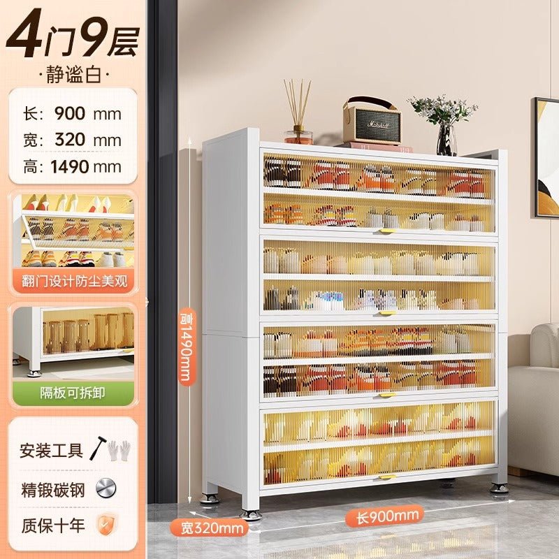 Steel shoe cabinet for home, all-in-one entryway cabinet, multi-layer large capacity storage cabinet, metal dustproof shoe rack