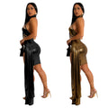 C6358 cross-border   fashion women's solid color side cape sleeveless mini dress
