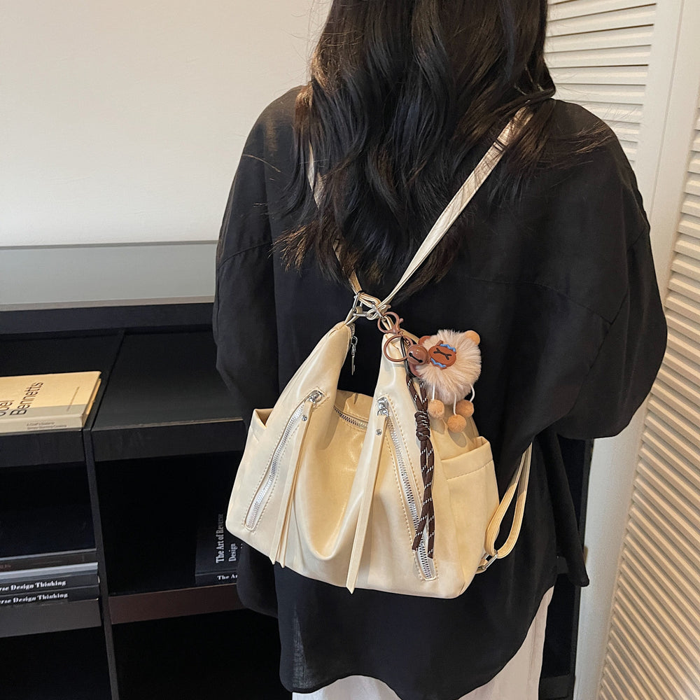 2025 new autumn/winter korean style minimalist commuter tote bag - oil wax leather, large capacity, shoulder bag, crossbody bag, premium backpack