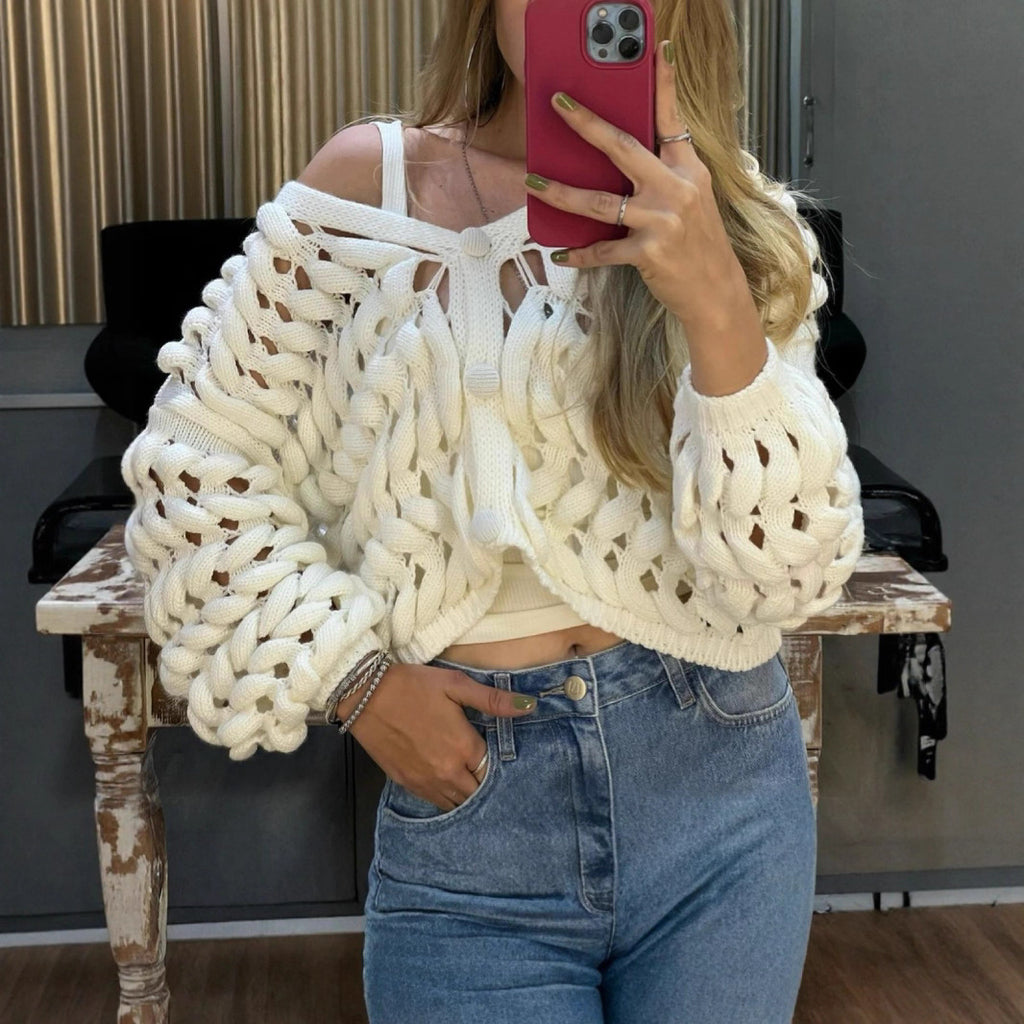 Europe, America and 2025 new women's clothing fashion high-end sense hole hollow knitted cardigan wholesale