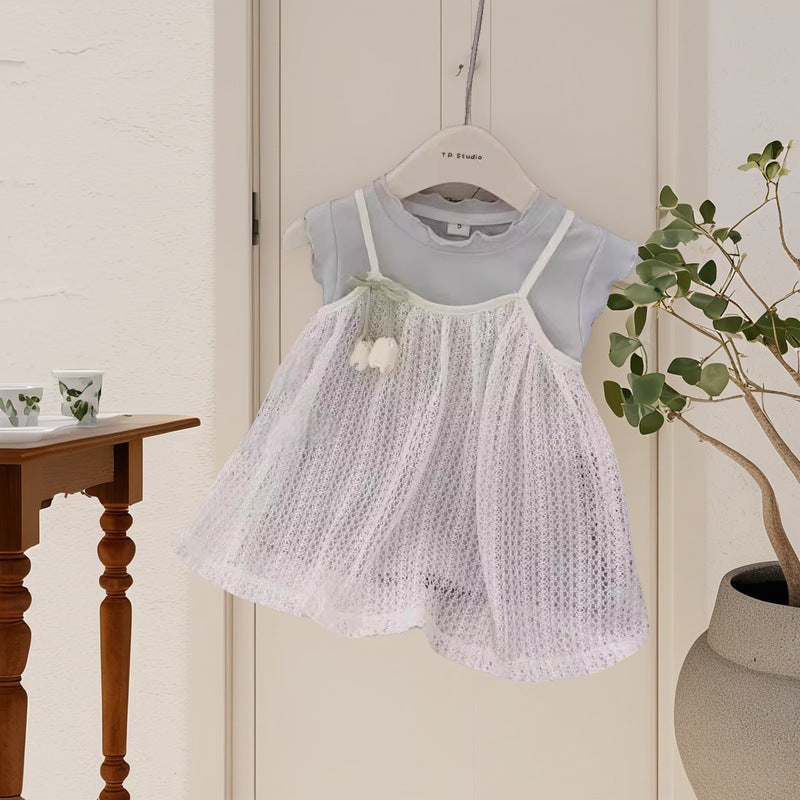 new girls' hollow-out lace camisole tulip bud tank dress - summer princess style
