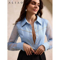 Amazon fashion  summer new design versatile elegant exquisite mesh patchwork denim top