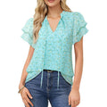 Amazon eleganceelegant short-sleeved topssummernew arrivalv neckruffle sleeve chiffon floralshirt
