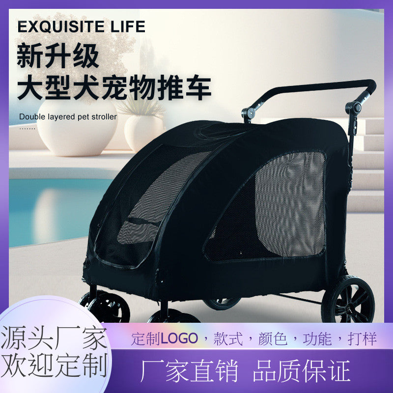 wholesale medium and large dog outdoor stroller pet stroller golden retriever giant dog foldable dog auxiliary stroller