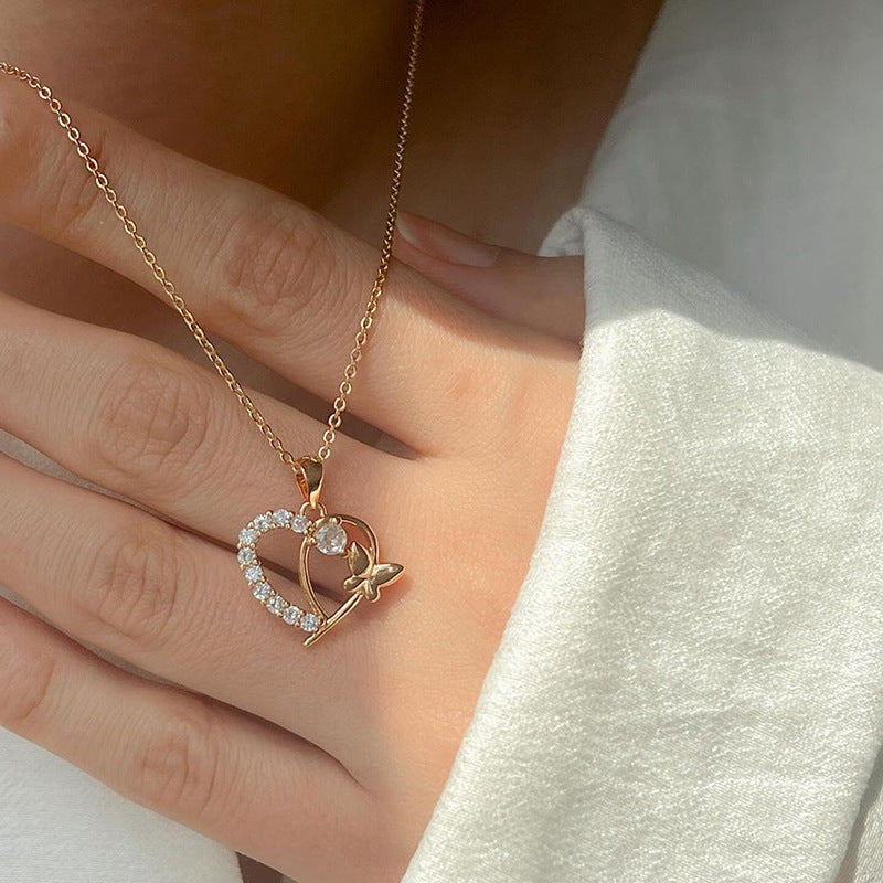 Wholesale heart stud earrings - european & american style cross-border earring jewelry set for women - diamond-accented versatile alloy butterfly sweater necklace - winter collection