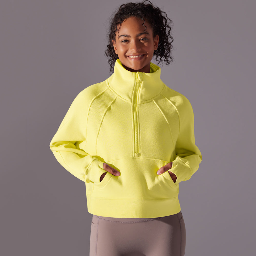 New solid color autumn/winter sweatshirt - loose fit, fleece-lined, warm yoga casual jacket, outdoor sports loose long sleeve top