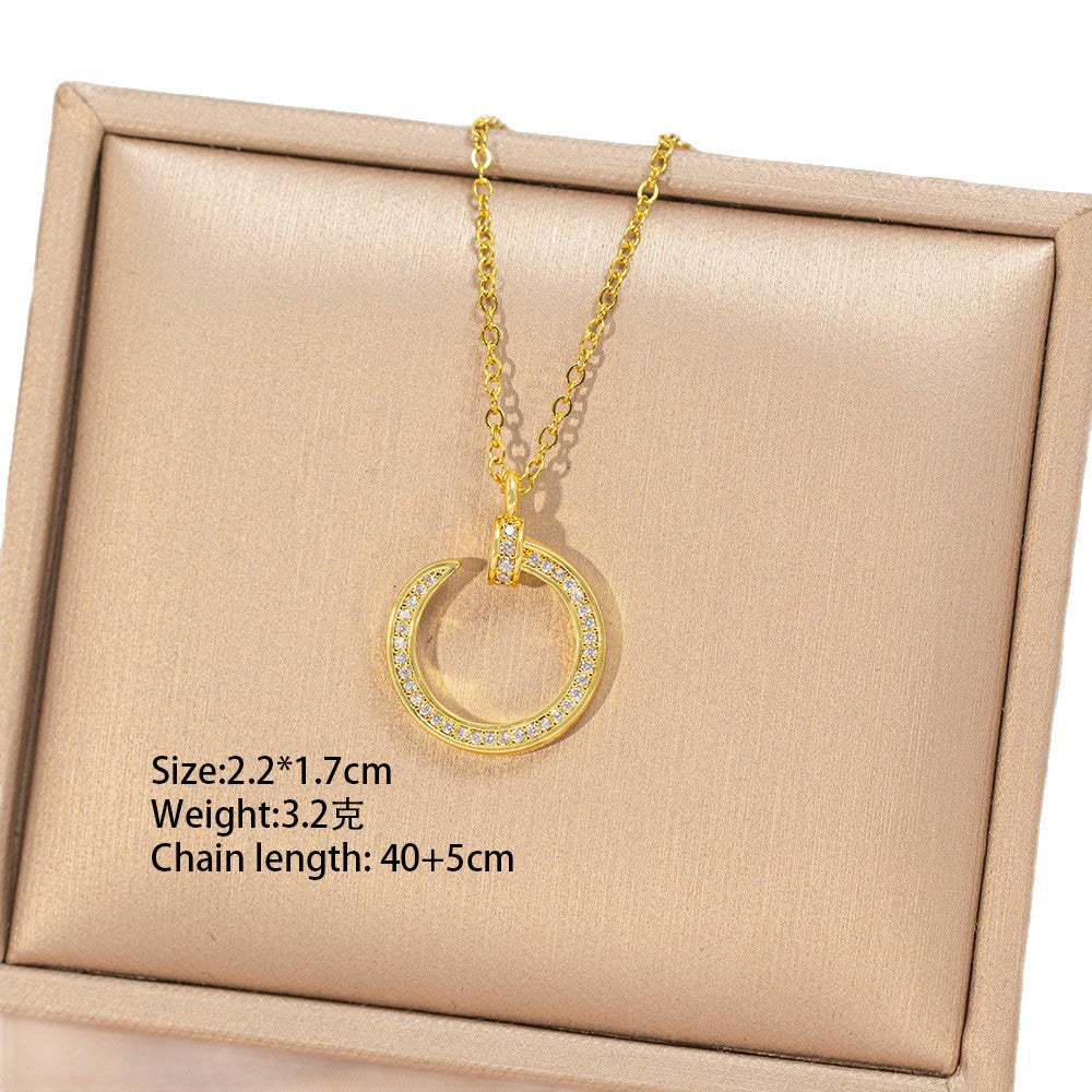 [titanium steel] cross-border popular full diamond nail necklace for women, fashionable and versatile, high-end copper inlaid zirconium clavicle chain accessories