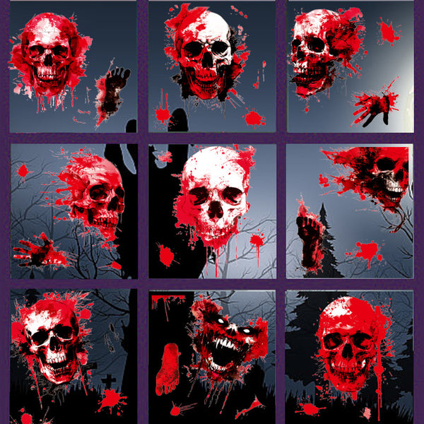 New Horror Halloween Window Scene Arrangement Skull Tombstone Blood Handprint Bat Static Sticker Double-sided Window Sticker