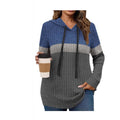 cross-border women's fashion color block warm knit pullover long sleeve hoodie top