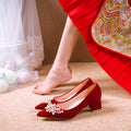 Autum wedding shoes for women with thick heels 2025new arrival bride chinoiserie red fleece-lined xiuhe wedding dress two-wear high heels not tiring feet