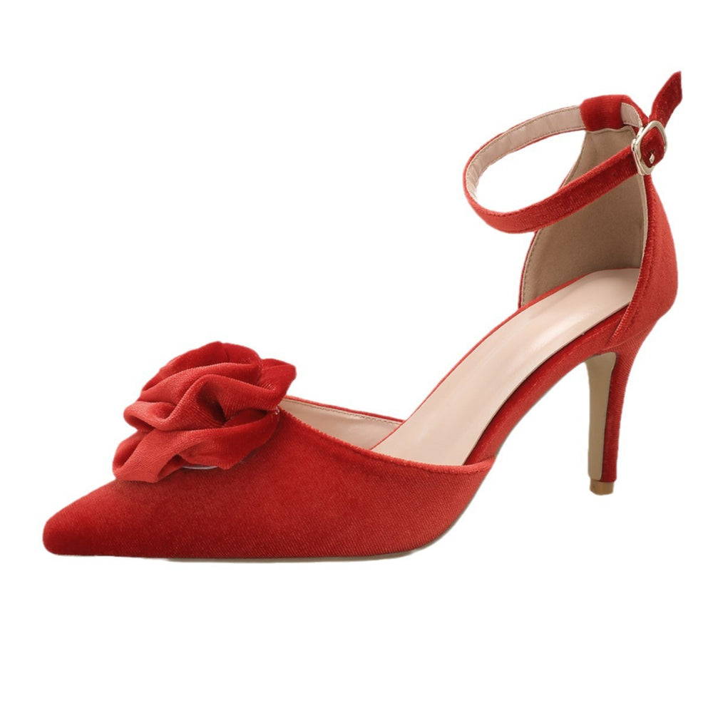 Women's high heels red rose embellished stiletto pointed toe fashion casual sexy shoes