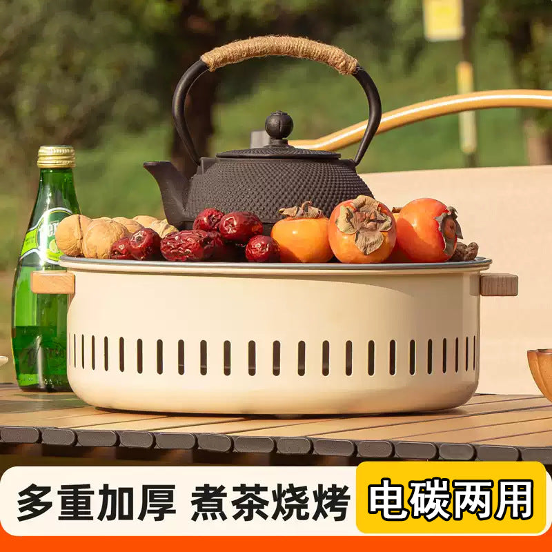 Electric and charcoal dual-purpose barbecue grill, tea-making stove, complete set of equipment, stove, for home indoor and outdoor barbecue