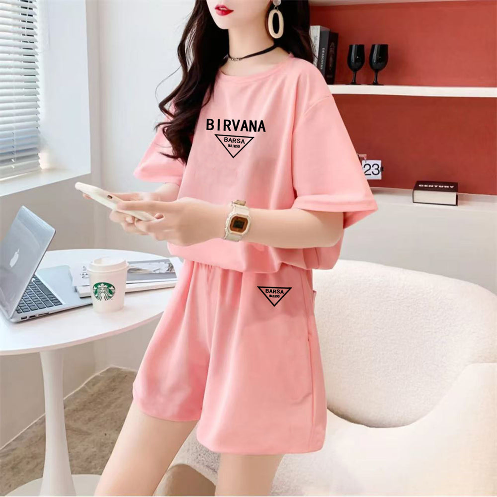 Girls' casual activewear set -  summer new fashion, stylish student outfit, girls' round neck short sleeve two-piece set