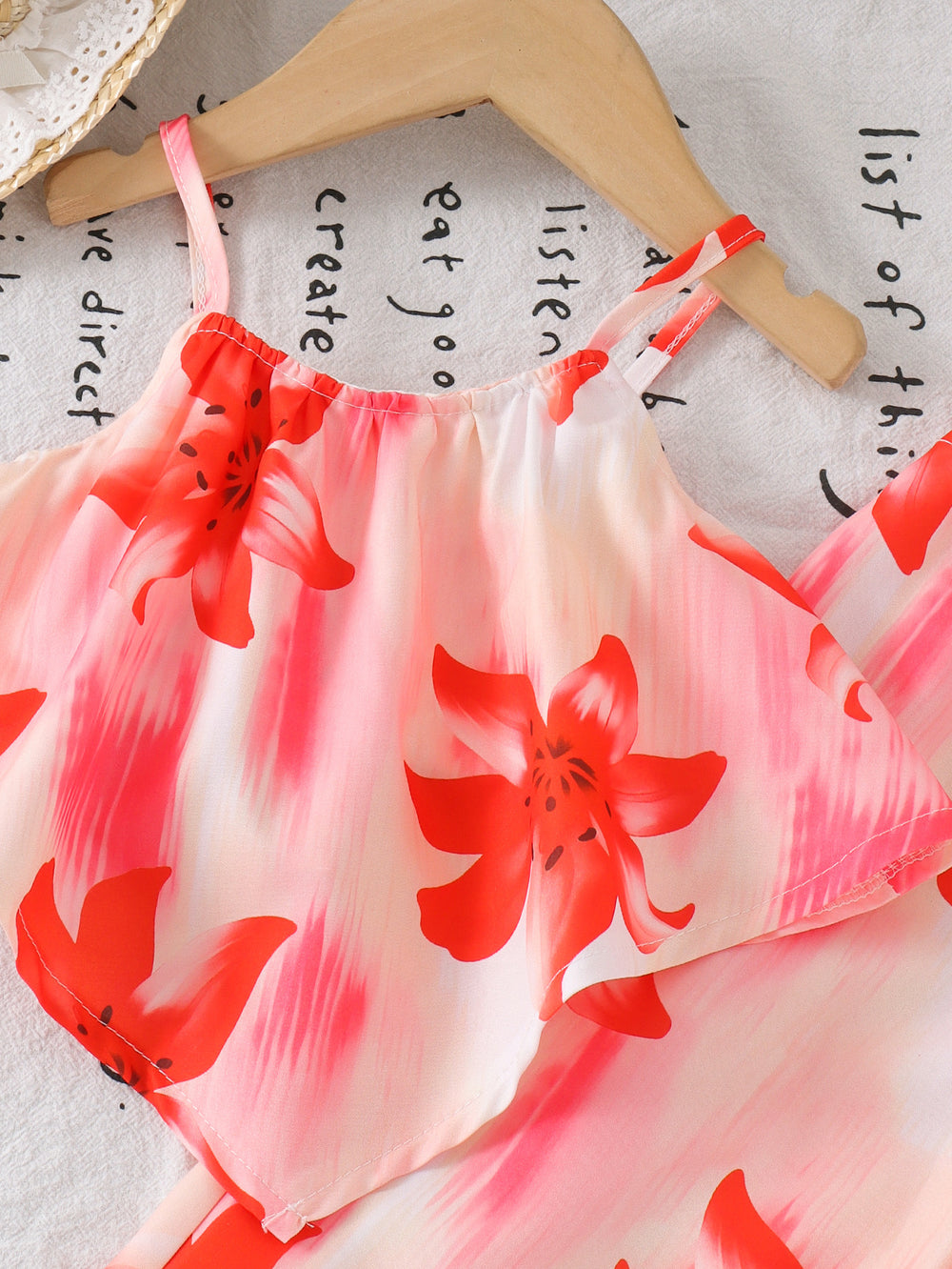 Children's clothing shein cross-border girl suit flower pattern suspender tops + pants